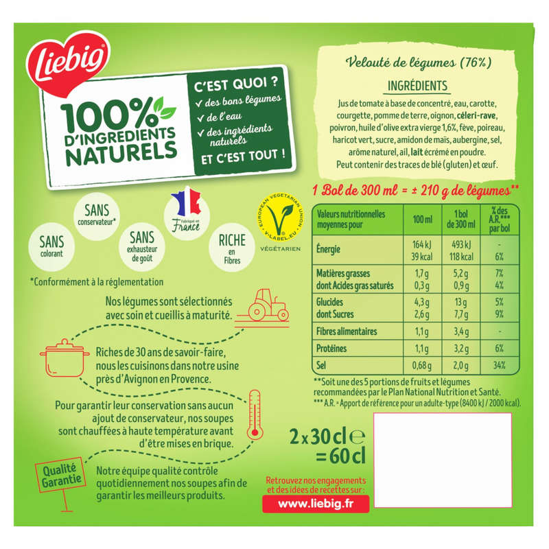Liebig PurSoup' Velouté de légumes du soleil 2 x 30 cl Liebig PurSoup' Velouté de légumes du soleil 2 x 30 cl