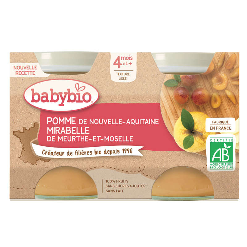 Babybio purée de mirabelle & pomme Bio 4M le pack de 2x130g Babybio purée de mirabelle & pomme Bio 4M le pack de 2x130g