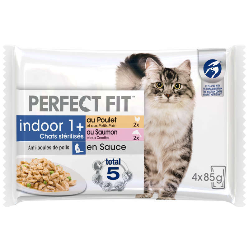 Perfect Fit Indoor Pate in Sauce Chicken Salmon Sterilized Indoor Cat 4X85G