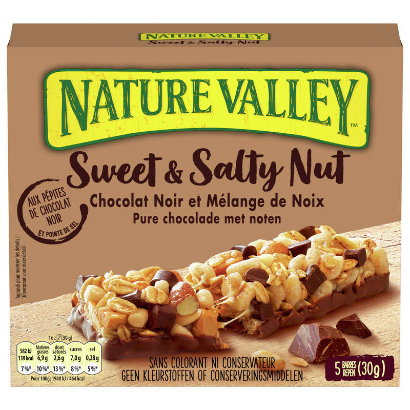 Nature Valley Barres Croquantes Cacahuètes, Amandes Et Pépites De Chocolat Noir 30G Nature Valley Barres Croquantes Cacahuètes, Amandes Et Pépites De Chocolat Noir 30G