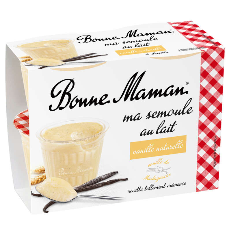 Bonne Maman semoule au lait saveur vanille 4x100g Bonne Maman semoule au lait saveur vanille 4x100g