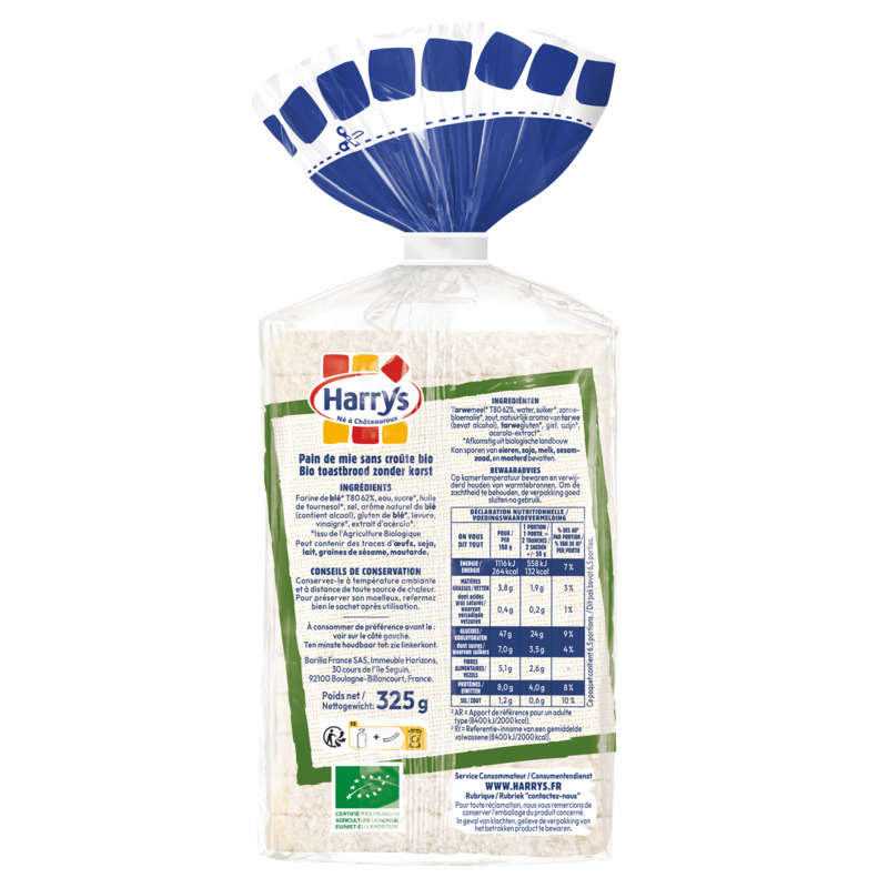 Harrys Organic Crustless Sandwich Bread 325g