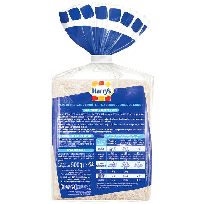 Harry's Plain Crustless Sandwich Bread 500G
