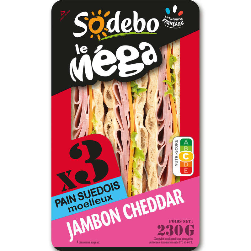 Sodebo Sandwich Mega Swedish Club Ham Cheddar 230g