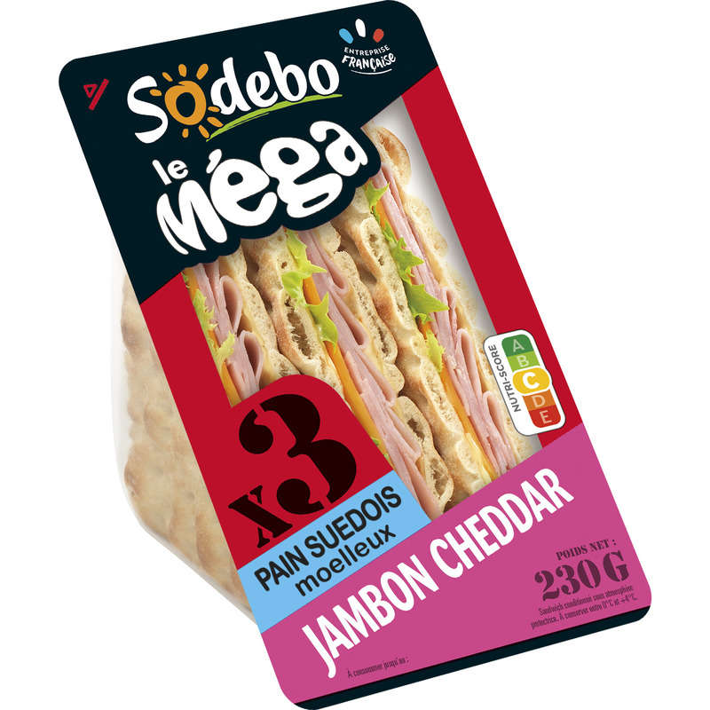 Sodebo Sandwich Mega Swedish Club Ham Cheddar 230g