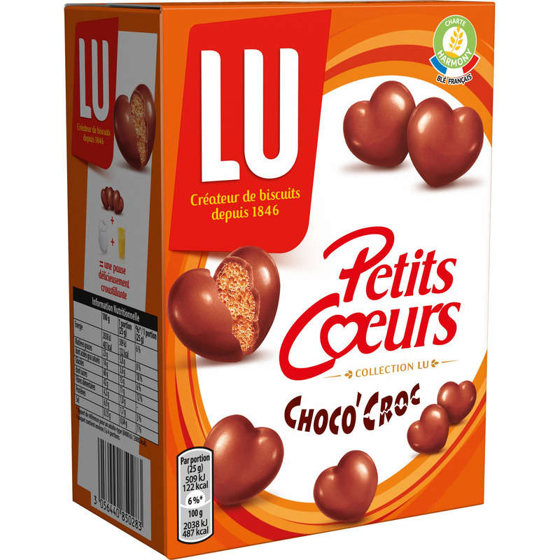 Lu Petits Cœurs Choco'Croc Biscuits enrobés Chocolat au Lait 90g Lu Petits Cœurs Choco'Croc Biscuits enrobés Chocolat au Lait 90g
