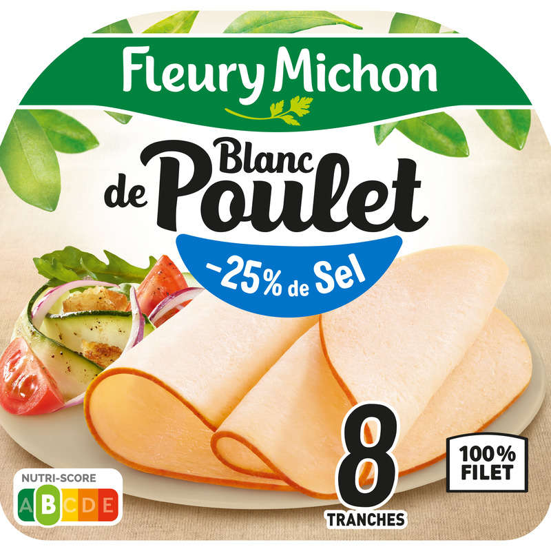 Fleury Michon Blanc De Poulet -25% De Sel Tranches Fines X8 Fleury Michon Blanc De Poulet -25% De Sel Tranches Fines X8