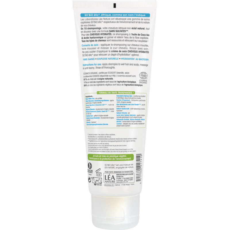 SO'BiO Étic Hydrated Hair Shampoo with Organic Coconut 250ml