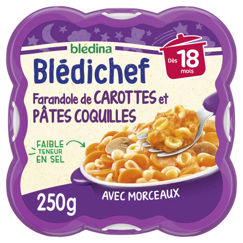 Blédina Farandole de Carottes et Pâtes Coquilles, dès 18 Mois 250g Blédina Farandole de Carottes et Pâtes Coquilles, dès 18 Mois 250g
