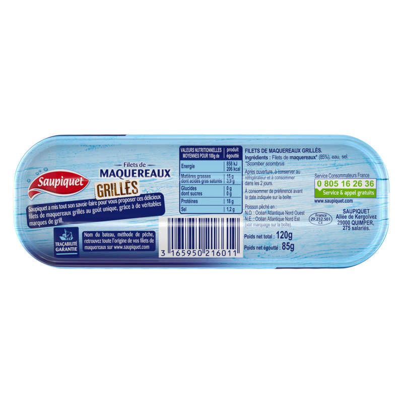 Saupiquet Grilled Mackerel Fillets Natural 120G