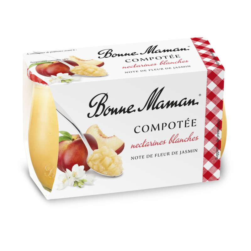Bonne maman compotée nectarine blanche jasmin 2x130g Bonne maman compotée nectarine blanche jasmin 2x130g