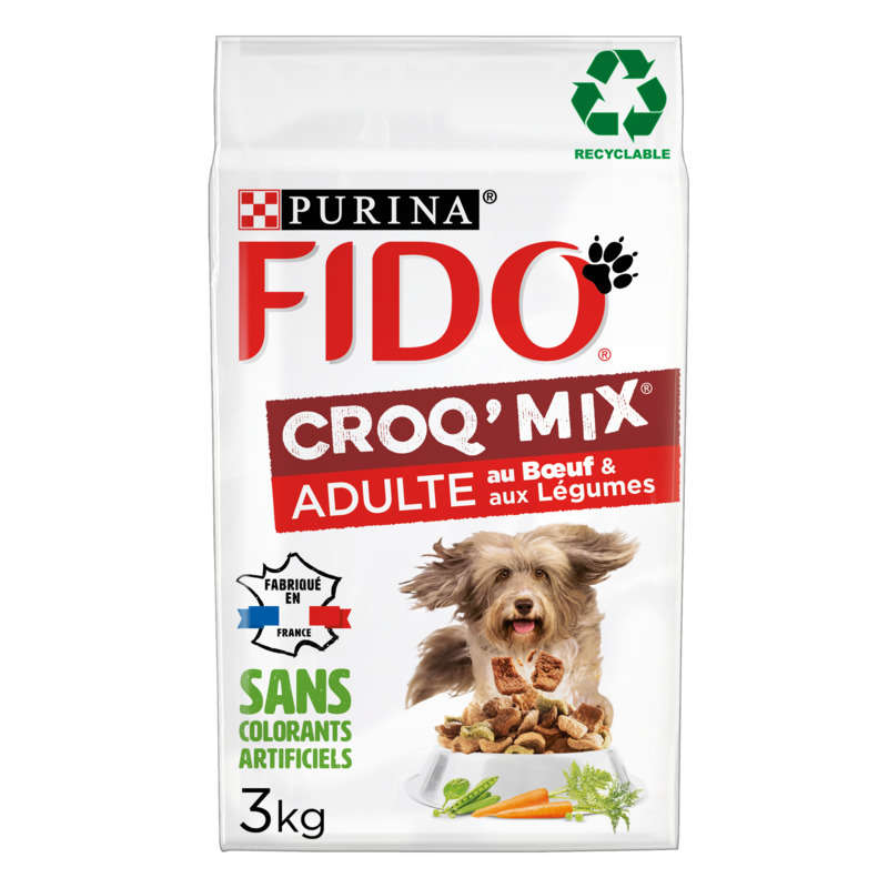 Fido Croq' Mix Croquettes pour Chien Adulte au Boeuf et légumes 3kg Fido Croq' Mix Croquettes pour Chien Adulte au Boeuf et légumes 3kg