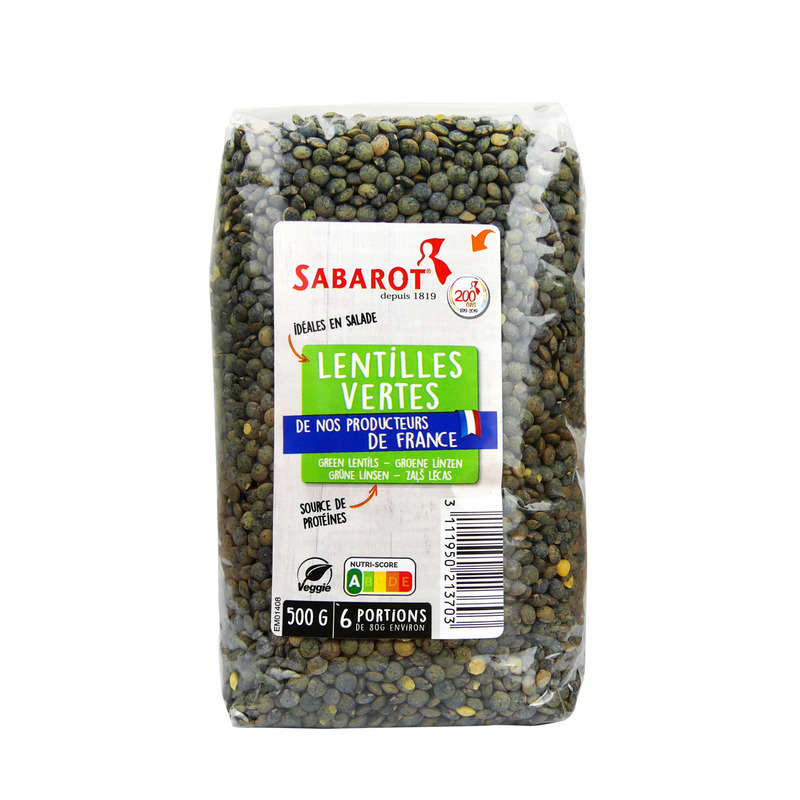 Sabarot Lentilles Vertes en Paquet de 500g Sabarot Lentilles Vertes en Paquet de 500g