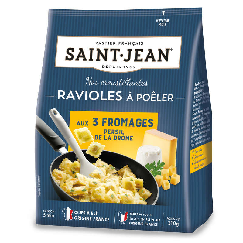 Saint Jean Ravioles à Poêler 3 Fromages Persil de la Drôme 300g Saint Jean Ravioles à Poêler 3 Fromages Persil de la Drôme 300g