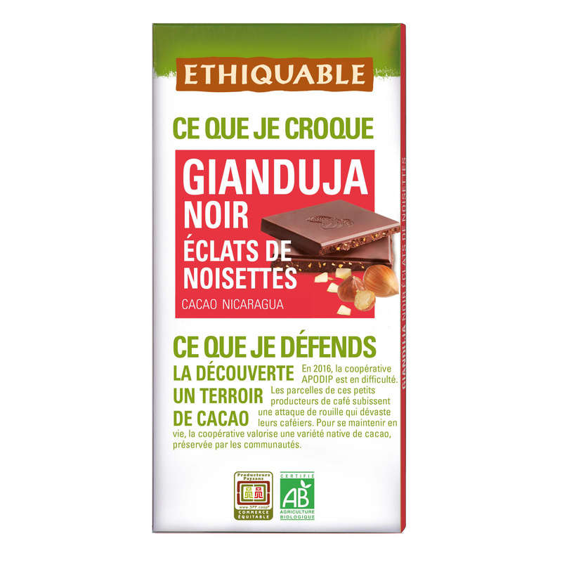 Ethiquable Gianduja Black Hazelnut Pieces & Fair Trade Organic 100G Ethiquable Gianduja Black Hazelnut Pieces & Fair Trade Organic 100G