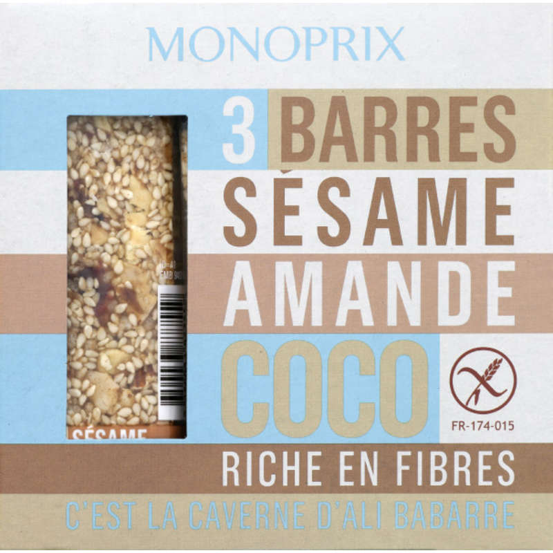 Monoprix Barre Sésame Amande Coco 3X25G Monoprix Barre Sésame Amande Coco 3X25G