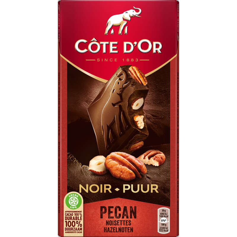 Côte d'Or Tablette Chocolat Noir aux Noix de Pécan et Noisettes 180g Côte d'Or Tablette Chocolat Noir aux Noix de Pécan et Noisettes 180g