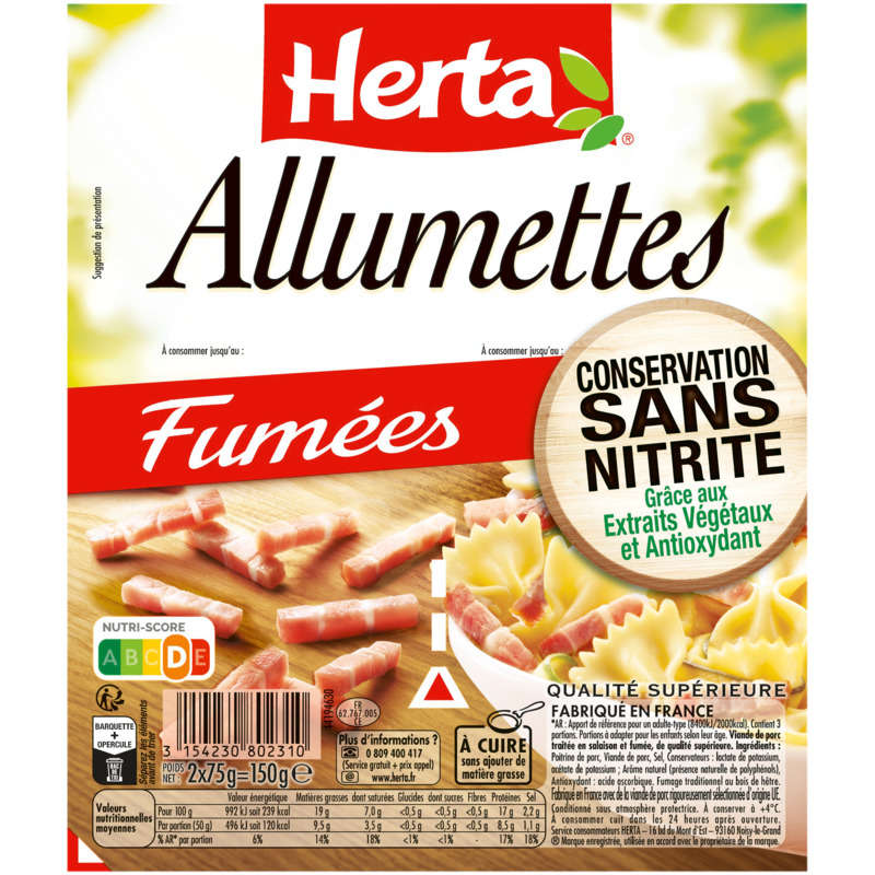 Herta Allumettes Fumés Sans Nitrite 2x75g Herta Allumettes Fumés Sans Nitrite 2x75g