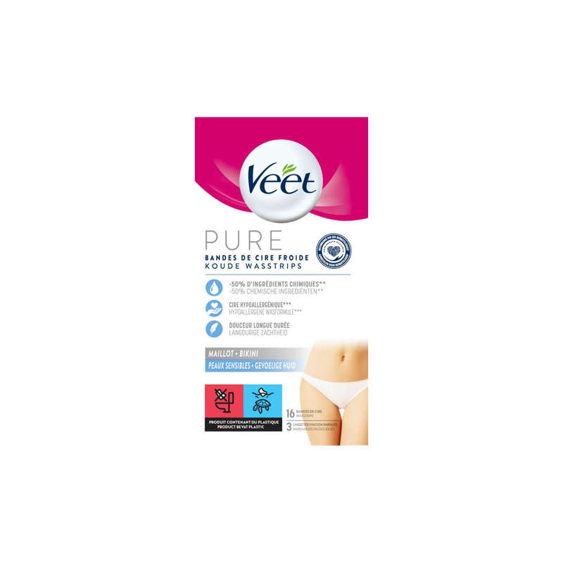 Veet Bandes de Cire Froide Maillot Peaux Sensiblesx16 Veet Bandes de Cire Froide Maillot Peaux Sensiblesx16