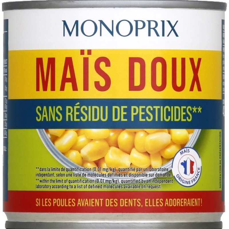 Monoprix sweet corn without pesticide residues 285g