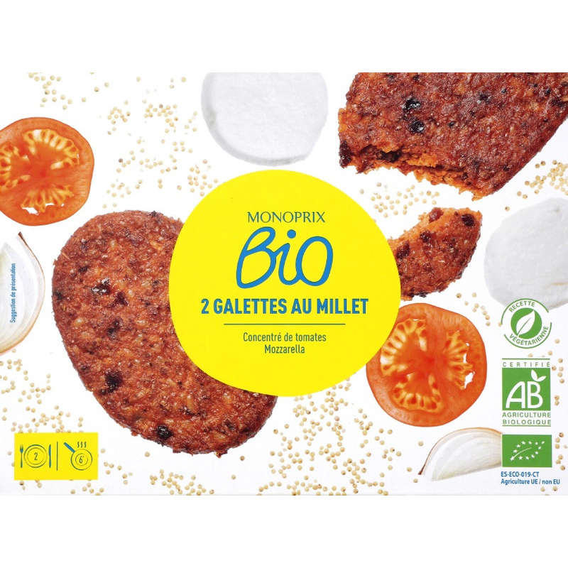 Monoprix Bio galette millet tomate mozzarella 200g Monoprix Bio galette millet tomate mozzarella 200g