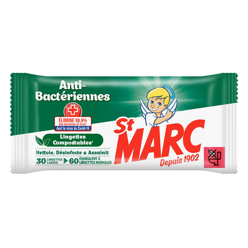 St Marc Antibacterial Compostable Wipes X30 St Marc Antibacterial Compostable Wipes X30