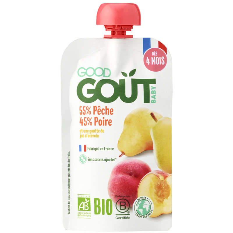 Good Goût Baby Compote Pêche Poire Dès 4 Mois Bio 120G Good Goût Baby Compote Pêche Poire Dès 4 Mois Bio 120G