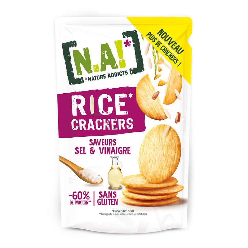 Nature Addicts Rice Crackers saveurs sel & vinaigre 85g Nature Addicts Rice Crackers saveurs sel & vinaigre 85g