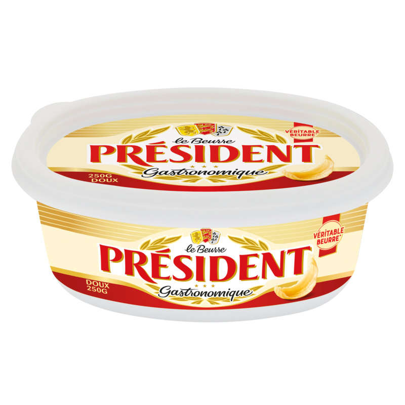 Président Beurre gastronomique doux 82% MG Beurrier 250gr Président Beurre gastronomique doux 82% MG Beurrier 250gr