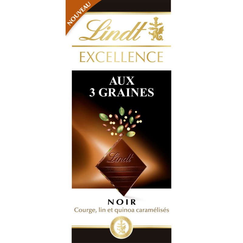 Lindt Excellence Tablette Chocolat Noir Aux 3 Graines 100g Lindt Excellence Tablette Chocolat Noir Aux 3 Graines 100g
