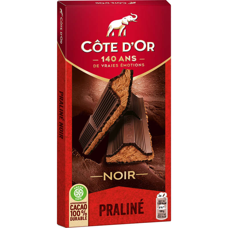 Côte d'Or Tablette Chocolat Noir fourré Praliné 200g Côte d'Or Tablette Chocolat Noir fourré Praliné 200g