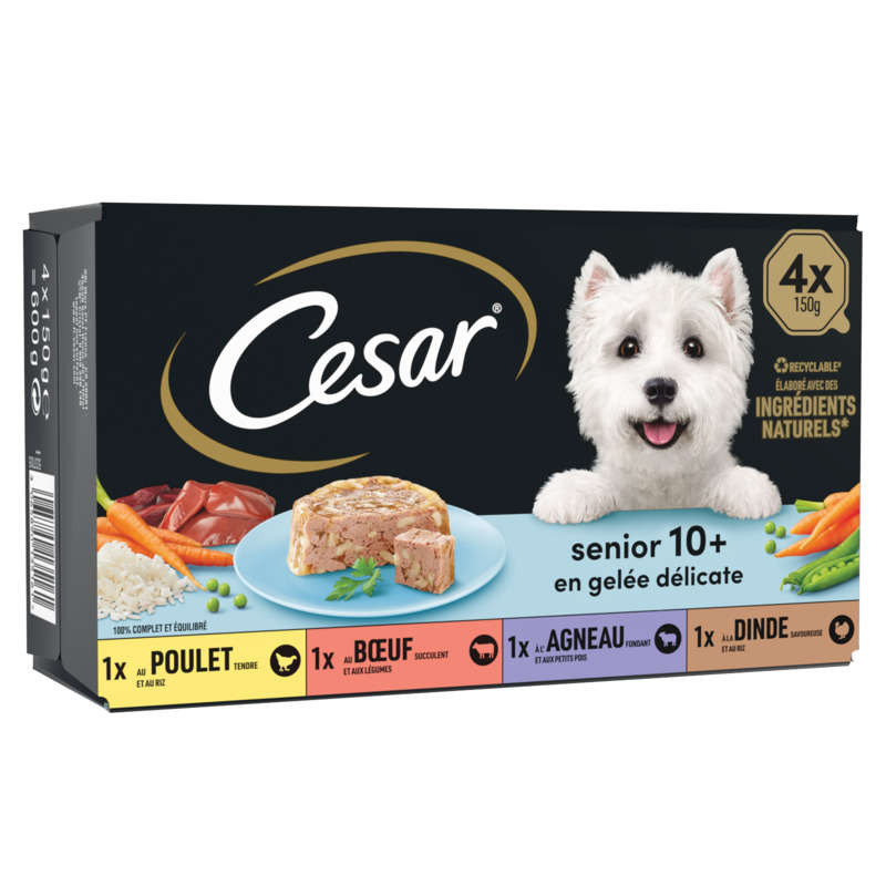 Cesar Barquettes pour chien en gelée 4 variétés senior 4x150g Cesar Barquettes pour chien en gelée 4 variétés senior 4x150g