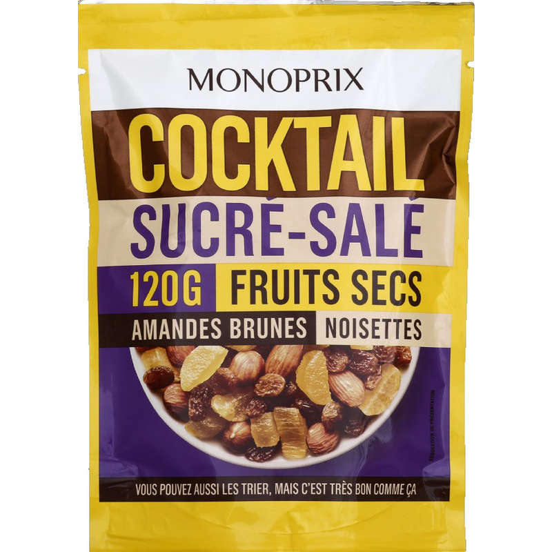 Monoprix Cocktail sucré salé aux fruits secs 120g Monoprix Cocktail sucré salé aux fruits secs 120g