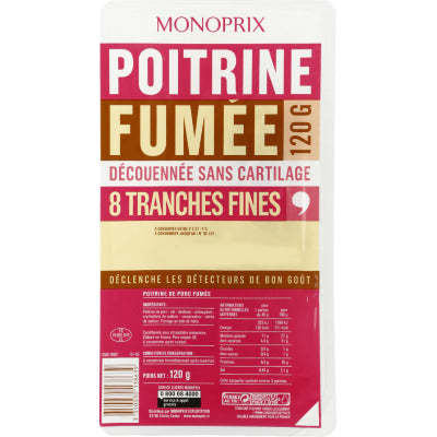 Monoprix Poitrine Fumée Sans Couenne 120G