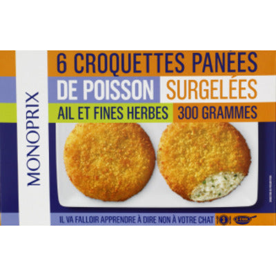 Monoprix 6 croquettes panées de poisson ail et fines herbes 300g