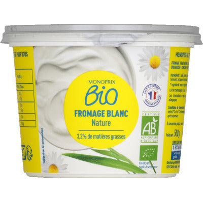 Monoprix Bio Pot of White Cheese 3.2% 500g