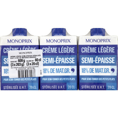 Monoprix Light Semi-Thick Cream 18% MG 3x20cl