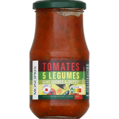 Monoprix Tomato sauce 5 vegetables without added sugar 420g