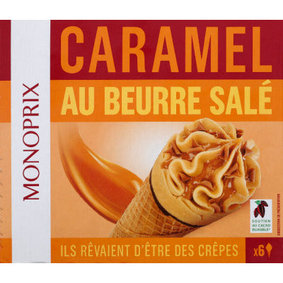 Monoprix Cônes de glace au caramel au beurre salé 429g