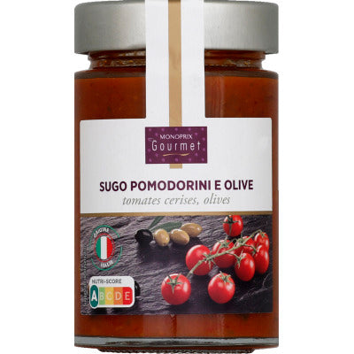 Monoprix Gourmet Sugo Pomodorini E Olive cherry tomatoes olives 180g