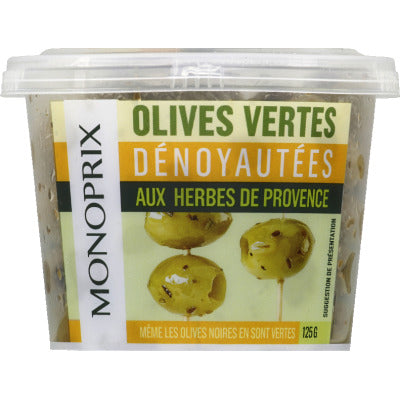 Monoprix Olives vertes dénoyautées aux herbes de Provence 125g