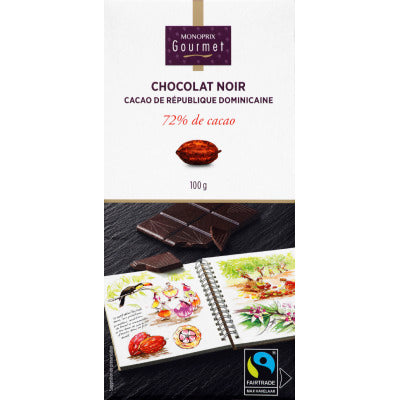 Monoprix Gourmet Dark Chocolate from Santo Domingo 72% Cocoa 100G