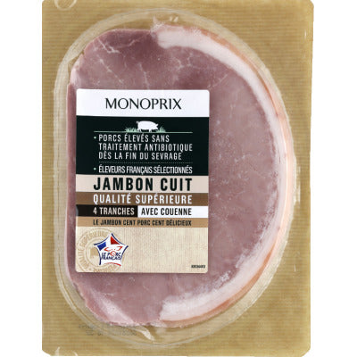 Monoprix Jambon Cuit 4 Tranches Avec Couenne