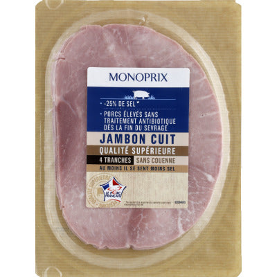 Monoprix Cooked Ham 4 Slices Reduced Salt Content Without Rind