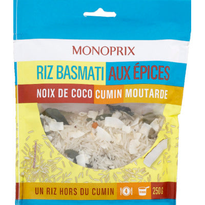 Monoprix Riz Basmati aux Epices Noix de coco Cumin Moutarde 250g