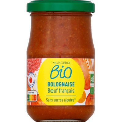 Monoprix Bio French beef bolognese sauce without added sugars organic 200g