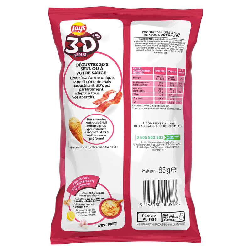 Lay's 3D's Bugles Biscuit Apéritif Goût Bacon 85g