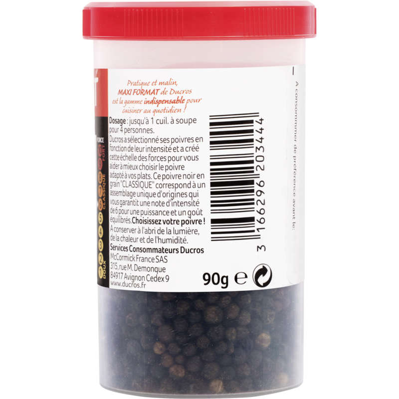 Ducros Poivre Noir Grains Force 6, 90G