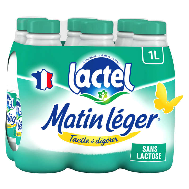 Lactel Matin Léger écrémé bouteille 6x1 L