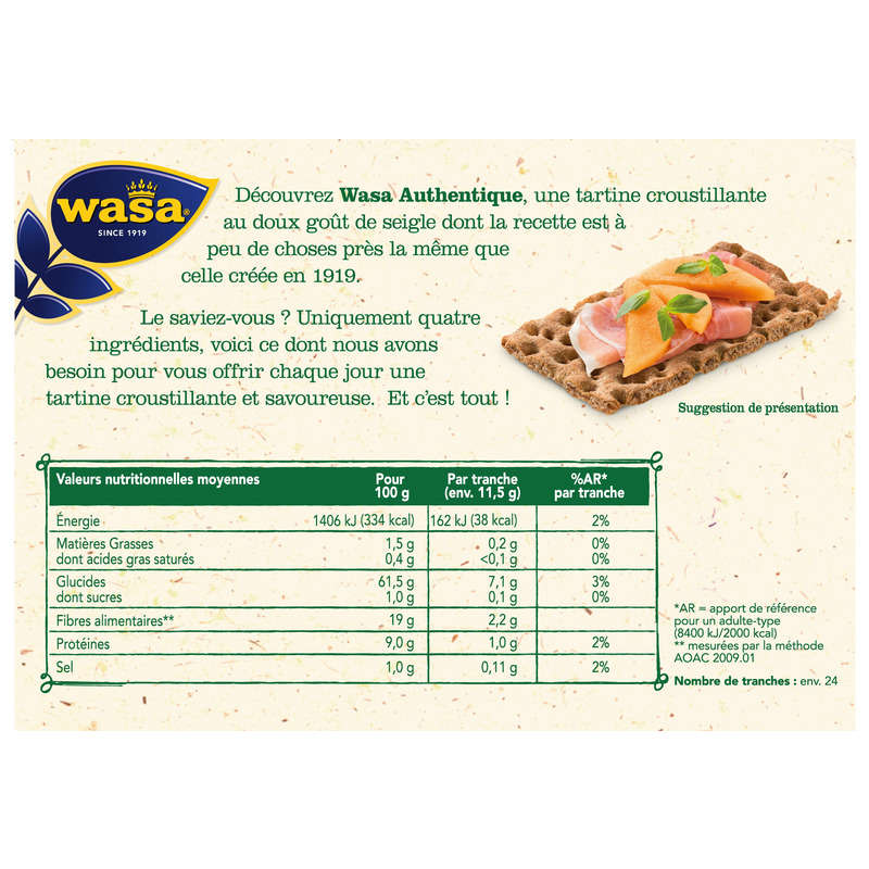 Wasa Tartines Croustillantes au Seigle 275g